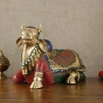 Brass Nandi Statue with Stonework | 15" x 21" x 11" | 22.5 kg | Intricate Stone Inlay | Traditional Hindu Temple Bull Sculpture | Sacred Art | Jaipurio